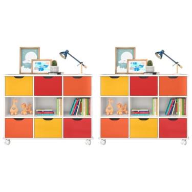 Imagem de Kit 2 Nichos Organizadores com Rodízios Toys 6 Gavetas Branco/Colorido - Mpozenato