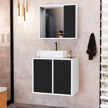 Imagem de Conjunto Gabinete para Banheiro com Cuba Sobrepor e Espelheira Toro 60 Cm com Vidro Branco / Preto Fosco