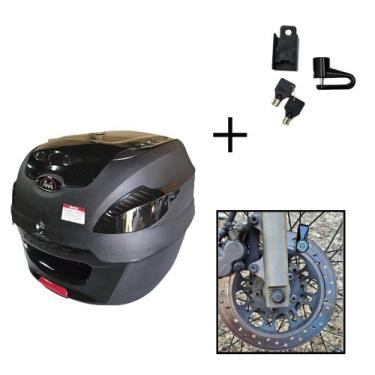 Imagem de Baú Bauleto 41l Awa + Cadeado Trava Disco Moto Antifurto, Black