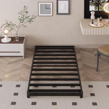 Imagem de Likelalaso Estruturas de cama de solteiro baixas de 7,6 cm, base de colchão com canto arredondado, metal resistente, montagem fácil, sem ruído, preto