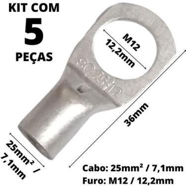 Imagem de 5un Terminal de Compressão Para Cabo de 25mm² Furo M12 SC25-12 - C&B C