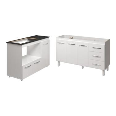 Imagem de Mobília Decor, Armário Cozinha Carine Gabinete de Pia 140 cm e Balcão Alana para Cooktop 5 Bocas e Forno ou Microondas Branco