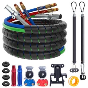 Imagem de CheeMuii Kit de linha de ar semi-caminhão de 4,5 m com suporte Gladhand e kit de molas, mangueiras de freio a ar vermelho e azul e cabo de reboque de 7 vias, conjunto de linhas de ar 3 em 1 para