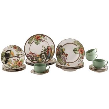 Imagem de Aparelho de Jantar e Chá 20 Peças Alleanza Cerâmica Branco e Verde Tró