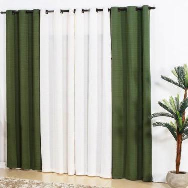 Imagem de Cortina Para Sala 4,00x2,50 Bicolor Verde e Branca  Admirare