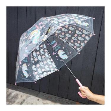 Imagem de Guarda Chuva Infantil Transparente Unicórnio Abertura Automática: Mode