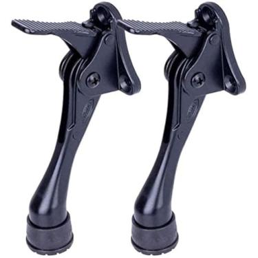 Imagem de CG PLUS Batente de porta, semiautomático de um toque – Rolha de porta de metal de 10 cm, com ponta de borracha antiderrapante para pisos de madeira, concreto, azulejo e carpete - preto pacote com 2