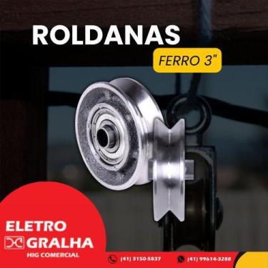 Imagem de Roldana Portão Ferro Raiada 3" Canal V Rolamento Parafuso - Districons