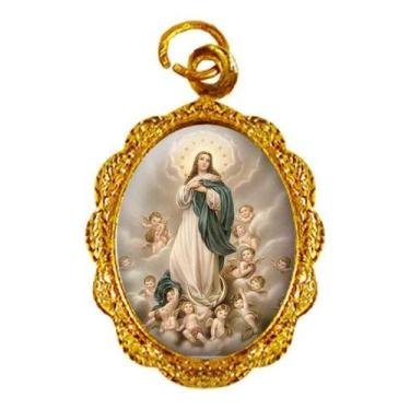 Imagem de 100 Medalhas de Alumínio Imaculada Conceição - Mod 2 Dourada - SJO Art