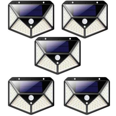 Imagem de Luminária Energia Solar Kit 5 Unidades Parede 100 Led Sensor Presença 