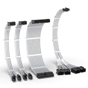 Imagem de EZDIY-FAB Kit de cabo de manga PCIE 5.0 12VHPWR, extensão de cabo de fonte de alimentação 16AWG, cabo de proteção PSU PC, cabo de extensão 24PIN-ATX/(4+4) PIN-EPS/(12+4) PIN para 4X 8 PIN PCIE- RTX4090/4080/4070Ti cabo de extensão - branco