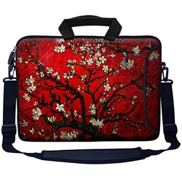 Imagem de Bolsa de laptop Mesforço Inc 17 17,3 polegadas de neoprene com bolso lateral extra, alça de transporte macia e alça de ombro removível para computador notebook de tamanho 40,6 a 43,9 cm, Vincent Van Gogh Cherry Blossoming