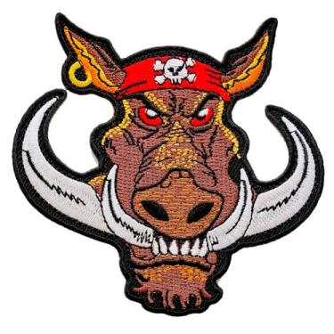 Imagem de Warthog Javali bordado ferro em patch porco animal selvagem selva mochila acampamento