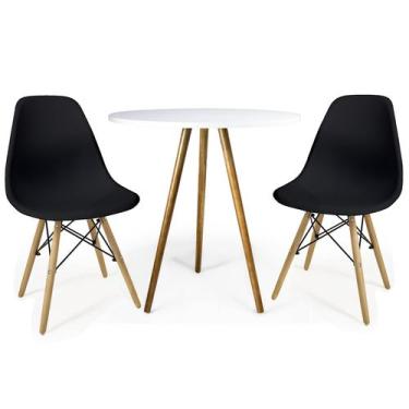 Imagem de Mesa Redonda Cozinha Jantar 60cm 2 Cadeiras Pés Madeira - E-Litoral