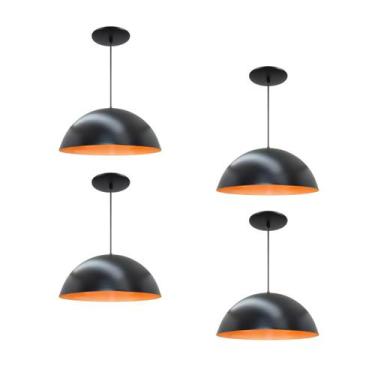 Imagem de Kit 4 Luminária Pendente Meia Lua 34cm Com Interior Laranja Com Fiação
