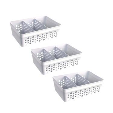 Imagem de Kit 3 Cesto Organizador Rattan c/ 2 Divisórias Tam M Para Joias Maquia