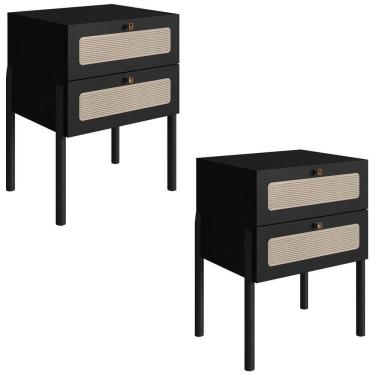Imagem de Kit 02 Mesas Cabeceira Palhinha 27933 Oslo Nero Artesano