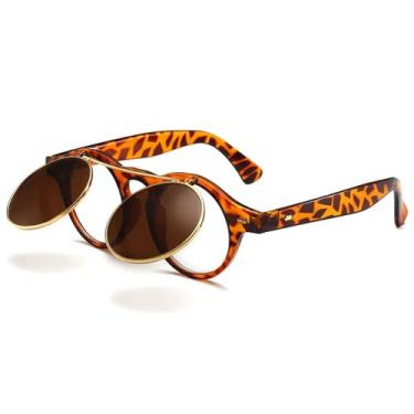 Imagem de HCPIHF Óculos de sol retrô flip punk steam redondos dupla camada óculos de sol, 4, tamanho único