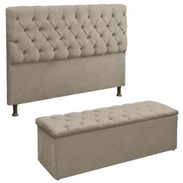 Imagem de Cabeceira E Recamier Sapateira Lana Para Cama Box King 195 Cm - Suede 