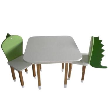 Imagem de Conjunto Mesa Mesinha quadrada C/2 Cadeira Infantil Dinossauro - Móvei