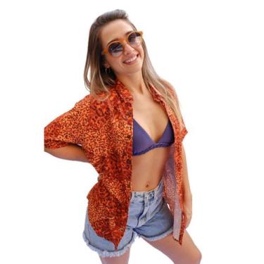 Imagem de Camisa Estampada Masculina de Botão Social Onça Animal Print Viscose U