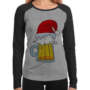 Imagem de Baby Look Raglan Merry Beer Manga Longa - Foca na Moda, Cinza, Preto, 