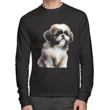 Imagem de Camiseta Algodão Cachorro Shih Tzu Filhote Manga Longa - Foca na Moda,