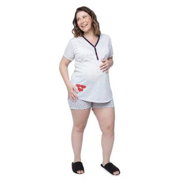 Imagem de Pijama Short Doll Linda Gestante Manga Curta Amamentação com Botões, C
