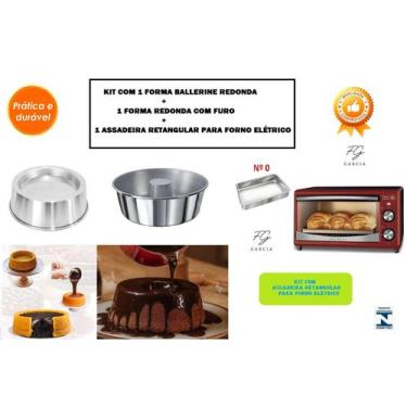 Imagem de Kit Com 1 Forma Fundo Falso + 1 Assadeira Para Forno Elétrico + 1 Form