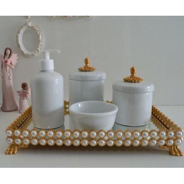Imagem de Kit Higiene Porcelana Bebe Pote Gel Bandeja Perola Cotonete K056 - Cir