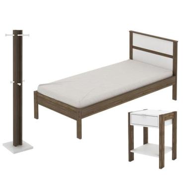 Imagem de Quarto Solteiro 3 Peças CM8004 AZ1016 AZ1018 QT1 Nogal Branco Tecno Mo