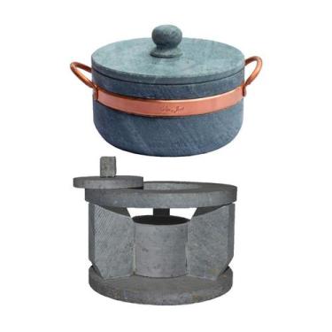 Imagem de Fogareiro Réchaud P E Caçarola 800Ml Alça Cobre Pedra Sabão - Industri