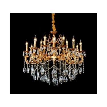 Imagem de Lustre 15 bçs Metal Dourado Café Pingentes Cristais Formosa - LUXdécor