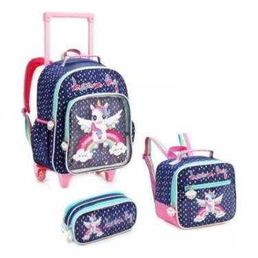 Imagem de Kit Mochila De Rodinhas Infantil Lancheira Estojo Unicórnio-Feminino