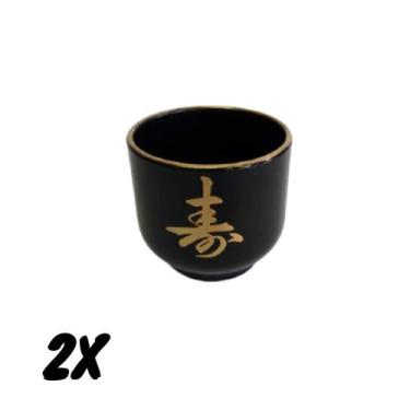 Imagem de Kit 2 Copo Guinomi Bebida Japonesa Coreana Sake Saque 80ml Preto - Nih