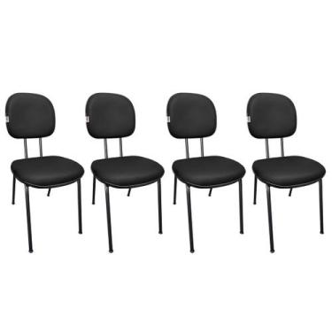 Imagem de Kit 4 Cadeiras Secretaria Fixa Pé Palito Para Escritório material sint