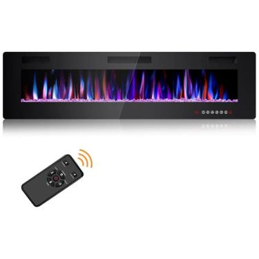 Imagem de Lareira Elétrica Joy Pebble de 173 cm, Embutida ou de Parede, com Aquecedor 750/1500W, LED Touch, Controle Remoto, Timer, Chamas Ajustáveis em Cor 