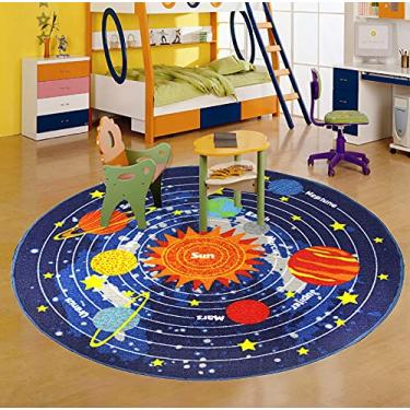 Imagem de Tapete redondo para crianças, tapete infantil divertido educativo para aprendizagem, tapete de área espacial para meninos e meninas, sala de jogos, quarto (redondo de 203 cm, solar)