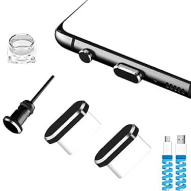Imagem de VIWIEU Pingentes de plugue de capa contra poeira USB C, porta de carregamento tipo C e capa de fone de ouvido, protetores de sujeira, compatíveis com Samsung Galaxy Pixel OnePlus Laptop MacBook Pro Android Devices Preto 2 unidades