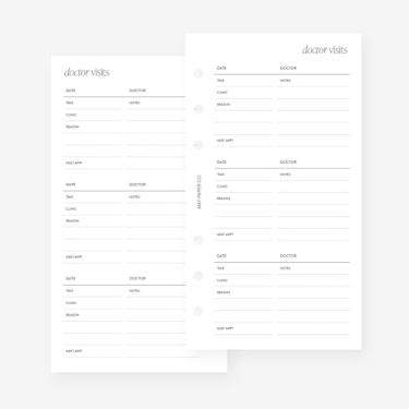 Imagem de Refil de agenda para agenda pessoal de visitas médicas para Filofax Personal, agendas de 6 anéis tamanho LV mm, 9 x 16,75 cm