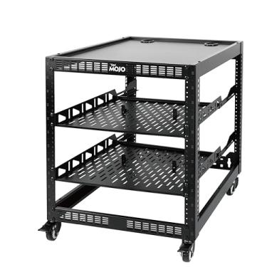 Imagem de TECMOJO Rack de rede de estrutura aberta 12U para equipamentos de TI e AV, 4 pinos com rodízios, móvel com 2 peças de prateleira de servidor 1U e hardware de montagem, para rede de 48.3 cm