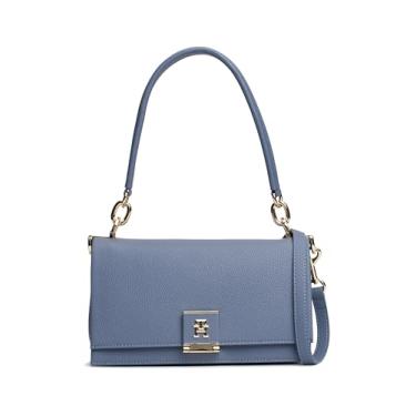 Imagem de Tommy Hilfiger Bolsa de ombro de couro com alça transversal removível, Tinta desbotada, One Size