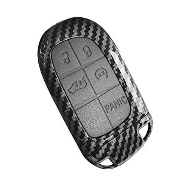 Imagem de ontto 5 Button Smart Remote Key Fob Cover Full Protection Holder Jacket ABS Plastic Silicone Keycase Key Skin Shell Keychain Compatible with Jeep Grand Cherokee Charger Carbon Fiber Texture Black