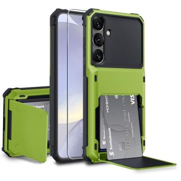 Imagem de GOVTAN Capa compatível com Samsung Galaxy S25 Plus 5G com suporte de cartão integrado [loja com 5 cartões], proteção RFID, capa de telefone resistente à prova de choque de TPU de camada dupla, verde