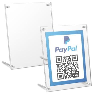 Imagem de Kevenal sinais de código QR, menu de código QR transparente de 6 x 8 polegadas com suporte de metal, suportes de acrílico para aplicativos de dinheiro - 2 pacotes