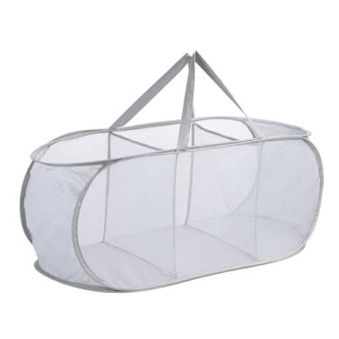 Imagem de Rasgo Resistente Respirável Lavandaria Hamper, 3 Seção Dobrável Pop Up Cesta De Roupas Com 80x36x33cm Malha Oxford Tecido para Banheiro, Dormitório, Viagem (GRAY)