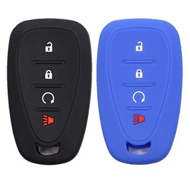 Imagem de Btopars 2 peças 4 botões Smart Key Fob capa de silicone protetor de capa protetor de capa compatível com Chevy Chevrolet Bolt Camaro Equinox Sonic Trax Volt Cruze TraverseBtopars si56blackblue