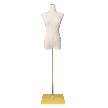 Imagem de SHAREWIN Torso De Manequim Feminino, Vestido Feminino, Formas Para Costura, Corpo De Manequim, Alta Estabilidade, Suporte De Metal Dourado Para Roupas, Vestido, Joias, Altura Ajustável, 50 "-70", Corp