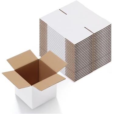 Imagem de Lujazau 25 pacotes de pequenas caixas de transporte de 5 x 5 x 5 polegadas, caixas de papelão ondulado branco, para pequenas empresas, fácil montagem para envio, movimentação, embalagem e ar