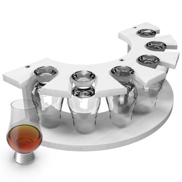 Imagem de Lacinoeo Caixa de armazenamento para copo de uísque Glencairn, 6 suportes de copos de uísque para organizador, estrutura resistente para evitar batidas, estojo de couro para armazenamento de uísque -